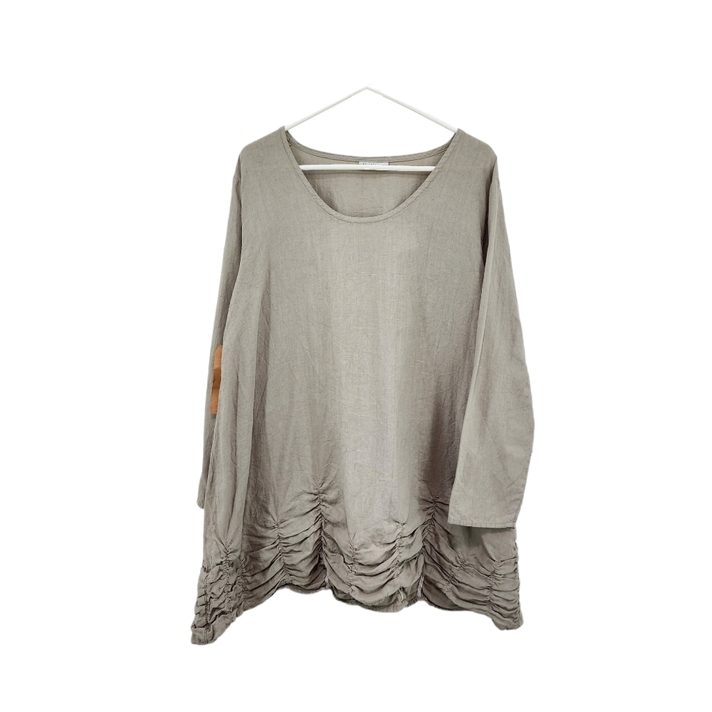 Homefrocks Women's Linen Peasant Ruched Tunic Top